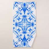 抽象芸術青と白の手描きのタイル バスタオル (バスタオル)