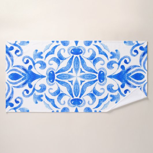 抽象芸術青と白の手描きのタイル バスタオル (バスタオル)