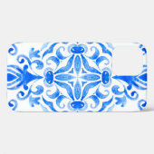 抽象芸術青と白の手描きのタイル Case-Mate iPhoneケース (裏面 (横))