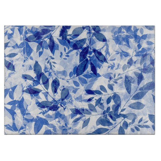 抽象芸術青と白葉の カッティングボード (正面)