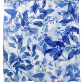 抽象芸術青と白葉の シャワーカーテン (正面)