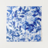 抽象芸術青と白葉の タペストリー (正面(横))