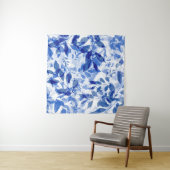 抽象芸術青と白葉の タペストリー (インサイチュ)