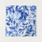 抽象芸術青と白葉の タペストリー (正面)