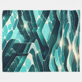 「抽象芸術青と緑の水波」 フリースブランケット (正面(横))