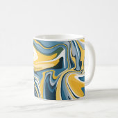 抽象芸術青と黄色の流れパターン コーヒーマグカップ (正面右)
