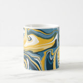 抽象芸術青と黄色の流れパターン コーヒーマグカップ (中央)