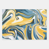 抽象芸術青と黄色の流れパターン ラッピングペーパーシート (正面2)