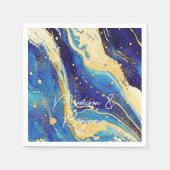 抽象芸術青カラフル結婚パーソナライズされた金ゴールド スタンダードカクテルナプキン (正面)