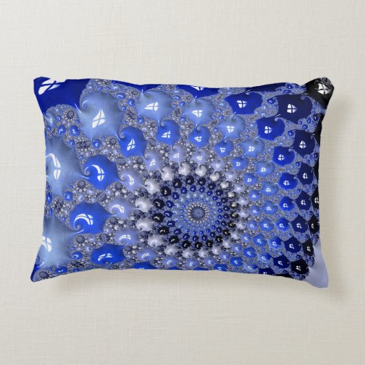 抽象芸術青グラデーションフラクタル気泡 アクセントクッション (裏面)
