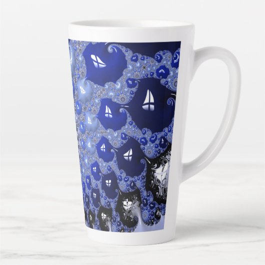 抽象芸術青グラデーションフラクタル気泡 カフェラテマグ (右)