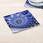 抽象芸術青グラデーションフラクタル気泡 スクエアペーパーコースター (アングル)