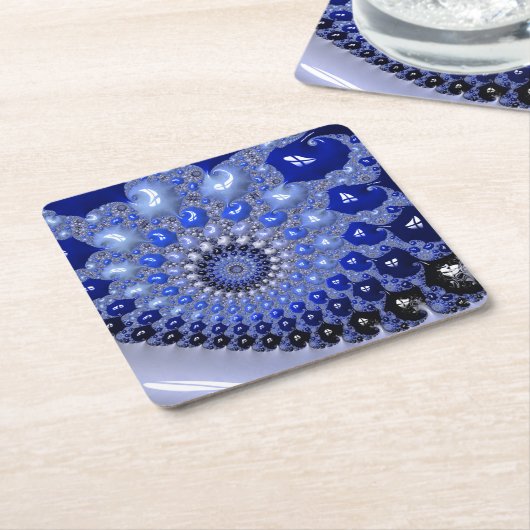 抽象芸術青グラデーションフラクタル気泡 スクエアペーパーコースター (アングル)