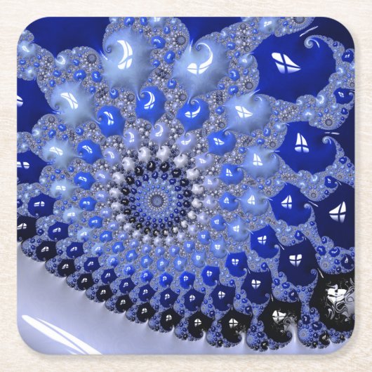 抽象芸術青グラデーションフラクタル気泡 スクエアペーパーコースター (正面)