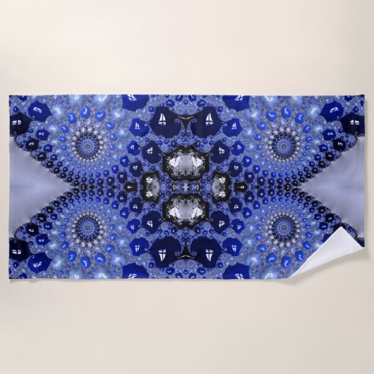 抽象芸術青グラデーションフラクタル気泡 ビーチタオル (正面)