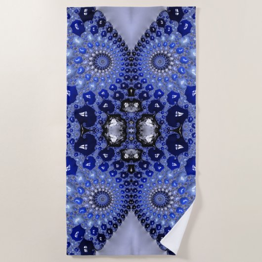 抽象芸術青グラデーションフラクタル気泡 ビーチタオル (正面)