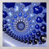 抽象芸術青グラデーションフラクタル気泡 ポスター (正面)