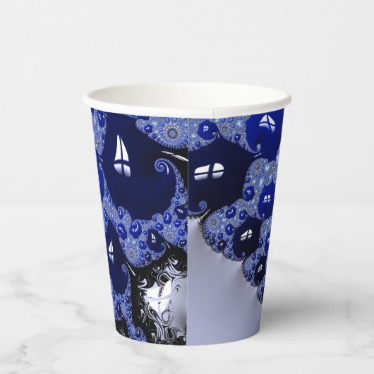 抽象芸術青グラデーションフラクタル気泡 紙コップ (右)