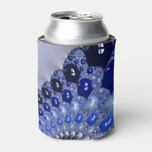 抽象芸術青グラデーションフラクタル気泡 缶クーラー (缶正面)
