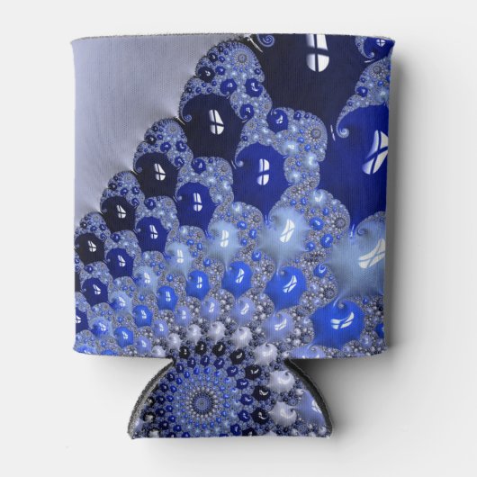 抽象芸術青グラデーションフラクタル気泡 缶クーラー (正面)