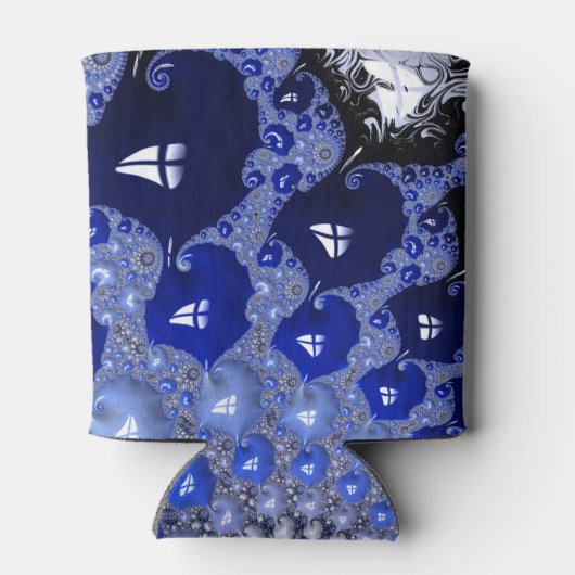 抽象芸術青グラデーションフラクタル気泡 缶クーラー (裏面)