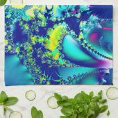 抽象芸術青シアン緑フラクタル キッチンタオル (折り畳み)