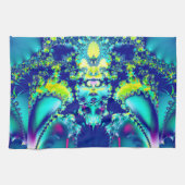 抽象芸術青シアン緑フラクタル キッチンタオル (横)