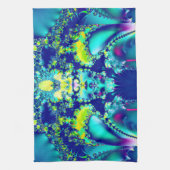 抽象芸術青シアン緑フラクタル キッチンタオル (縦)