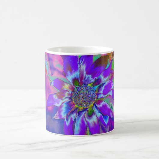 抽象芸術青紫色 |レトロファンキー| コーヒーマグカップ (中央)