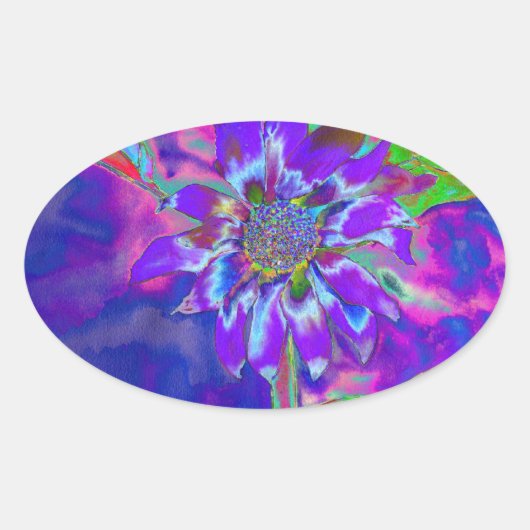抽象芸術青紫色 |レトロファンキー| 楕円形シール (正面)