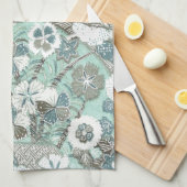 抽象芸術青茶色の花 キッチンタオル (四つ折り)