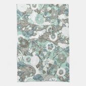 抽象芸術青茶色の花 キッチンタオル (縦)