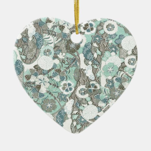 抽象芸術青茶色の花 セラミックオーナメント (正面)