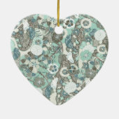 抽象芸術青茶色の花 セラミックオーナメント (裏面)