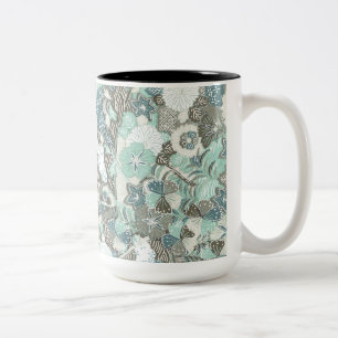 抽象芸術青茶色の花 ツートーンマグカップ