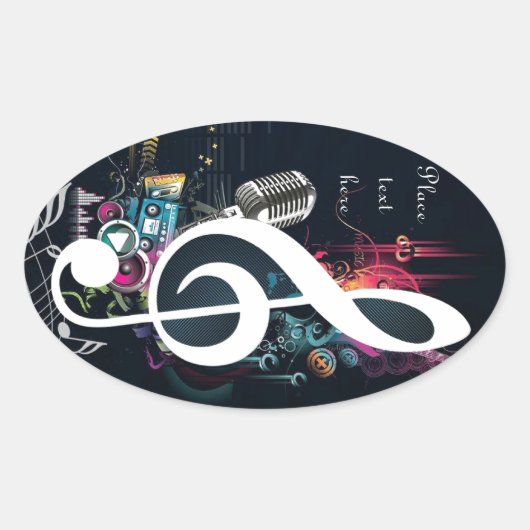抽象芸術音符とマイク 楕円形シール (正面)