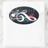 抽象芸術音符とマイク 楕円形シール (バッグ)