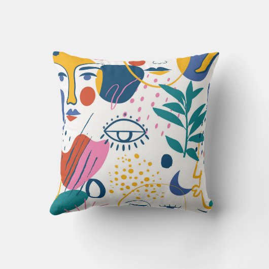 抽象芸術顔と植物学調和 クッション (裏面)