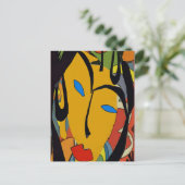 抽象芸術顔と花 ポストカード (スタンド正面)