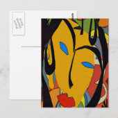 抽象芸術顔と花 ポストカード (正面/裏面)