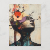 抽象芸術顔と花 ポストカード (正面)