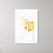 抽象芸術顔アートイエロー、円パターン キャンバスプリント (正面)