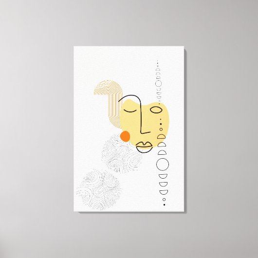 抽象芸術顔アートイエロー、円パターン キャンバスプリント (正面)