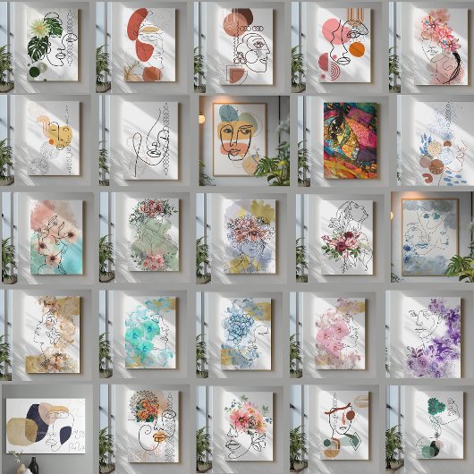 抽象芸術顔アートイエロー、円パターン キャンバスプリント