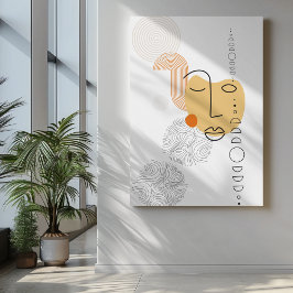 抽象芸術顔アートイエロー、円パターン キャンバスプリント