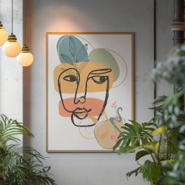 抽象芸術顔アートピンクブルー緑イエロー キャンバスプリント