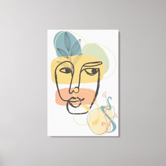 抽象芸術顔アートピンクブルー緑イエロー キャンバスプリント (正面)