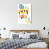 抽象芸術顔アートピンクブルー緑イエロー キャンバスプリント (インサイチュ (寝室))