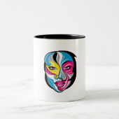 抽象芸術顔アートロゴデザイン ツートーンマグカップ (中央)