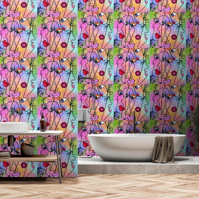 抽象芸術顔アー絵画ト 壁紙 (浴室)